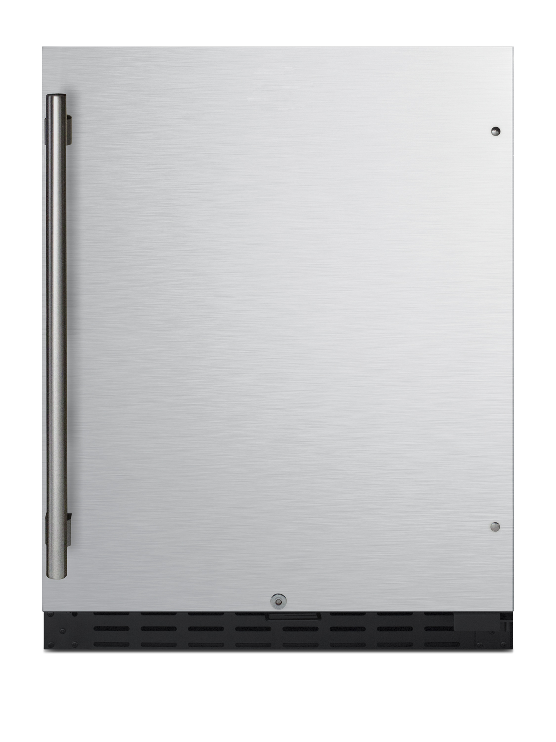Built-in undercounter ADA compliant all-refrigerator with stainless steel door and cabinet, door storage, lock, and digital controls